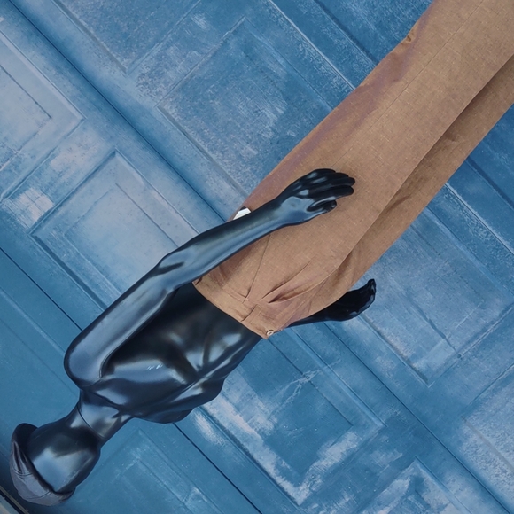 Pierre Garcia Men's Luxury Linen Mustard Color Pleated Trousers - Picture 1 of 17